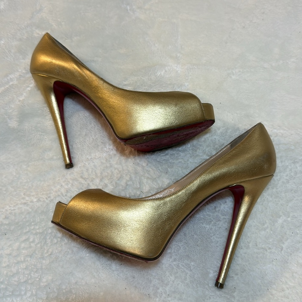 Christian Louboutin Gold Peep Toe Heels